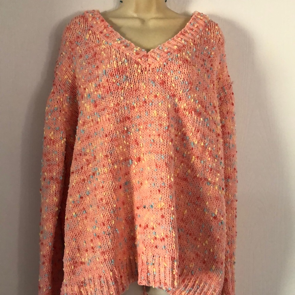 Woman’s fall V-neck plus size colorful popcorn balls sweater